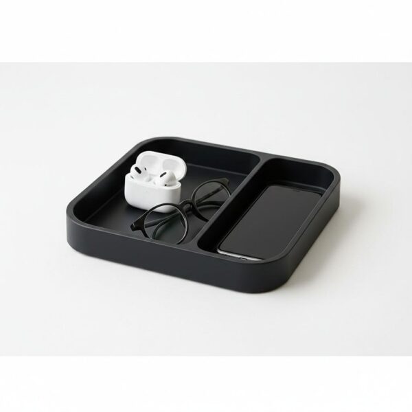 Modern 3D Printed Multipurpose Desk Organizer nd Desktop Storage Tray – Dual Section Organizer for Keys, Glasses, Jewellery & Small Items (Black)