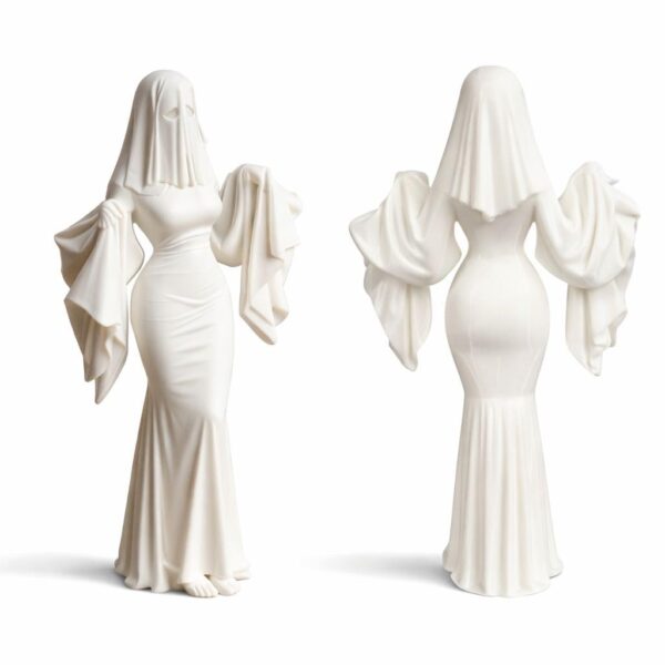 Budget Box White Ghost Figurine Statue, Modern Minimalist Tabletop Decor, 13cm Height, Contemporary Home Office Desk Ornament (Ghost 3)