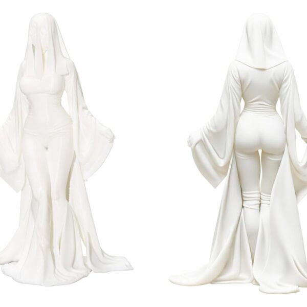 Budget Box White Ghost Figurine Statue, Modern Minimalist Tabletop Decor, 13cm Height, Contemporary Home Office Desk Ornament