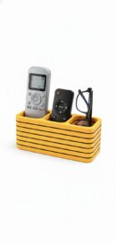 Large Remote Control Organizer Holder|3 Compartment| Desk Caddy Storage Box for TV Remotes and Office Supplies, gold with Black Stripes, 14x7x7 cm