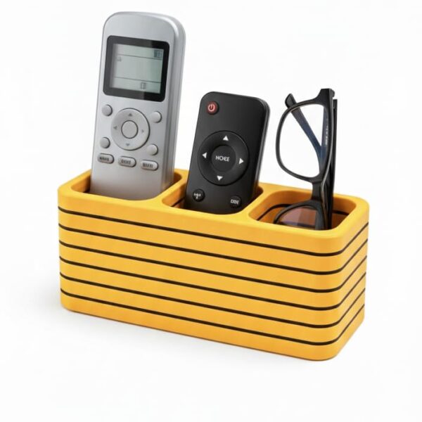 Large Remote Control Organizer Holder|3 Compartment| Desk Caddy Storage Box for TV Remotes and Office Supplies, gold with Black Stripes, 14x7x7 cm