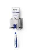 Wall Mounted Bathroom Organiser |Toothpaste md Toothbrush Holder|Silver| 1 Storage Compartments with Hooks, Space Saving Adhesive Rack for Toothpaste, Razors and Toiletries (Small)