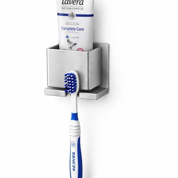 Wall Mounted Bathroom Organiser |Toothpaste md Toothbrush Holder|Silver| 1 Storage Compartments with Hooks, Space Saving Adhesive Rack for Toothpaste, Razors and Toiletries (Small)