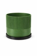 Budget Box Modern Ribbed Planter Pot with Drainage Tray, Green, XL Size, 6.5 inch Diameter, Indoor Outdoor Decorative Flower Pot