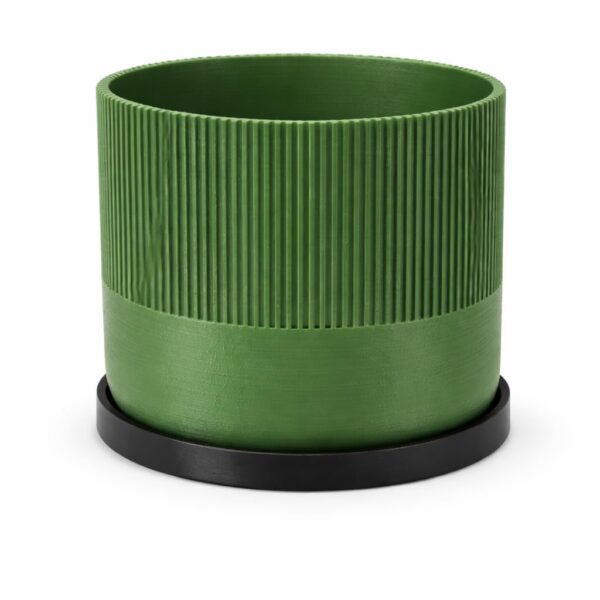 Budget Box Modern Ribbed Planter Pot with Drainage Tray, Green, XL Size, 6.5 inch Diameter, Indoor Outdoor Decorative Flower Pot