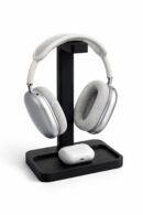 Budget Box Headphone Stand with Storage Tray, Black, 22cm Height, Desk Organizer for Headphones and Earbuds, Compact Space-Saving Design