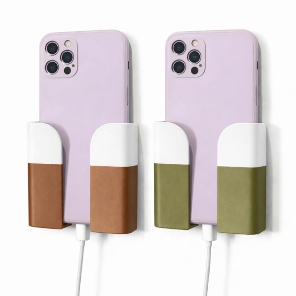 Budget Box Wall Mounted Mobile Charging Holder, Space-Saving Phone Stand with Strong Adhesive, Compact Dock for Bedroom and Office, 8.5 x 8.5 x 2.5 cm