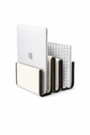 Budget Box Modern Desk Organizer|laptop,ipad Holder| Multi-Slot Tablet and Document Holder, Cream and Black, 16x16x12 cm, Space-Saving Design for Home Office