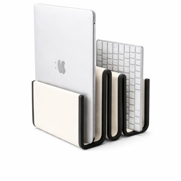 Budget Box Modern Desk Organizer|laptop,ipad Holder| Multi-Slot Tablet and Document Holder, Cream and Black, 16x16x12 cm, Space-Saving Design for Home Office