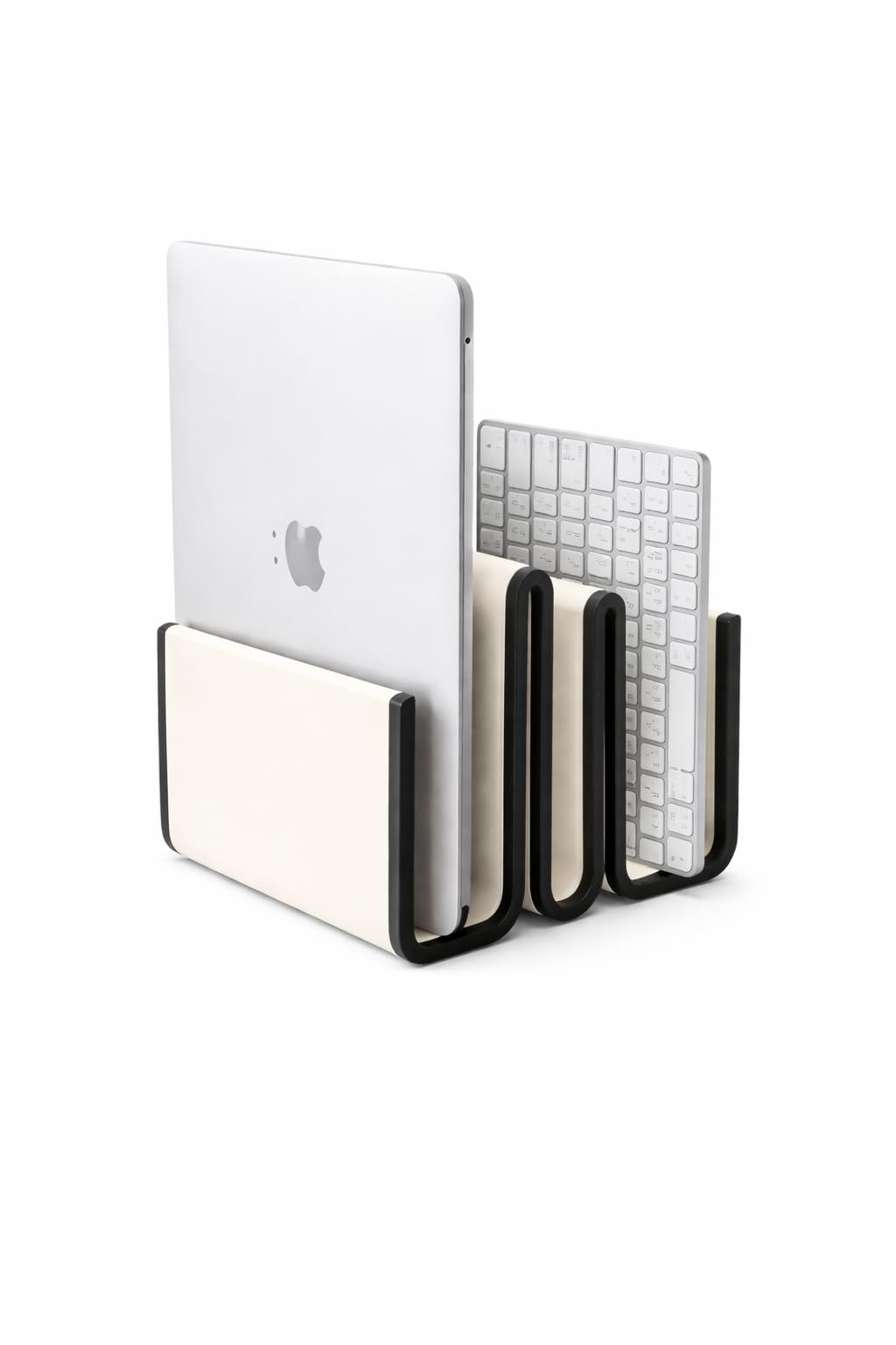 Budget Box Modern Desk Organizer|laptop,ipad Holder| Multi-Slot Tablet and Document Holder, Cream and Black, 16x16x12 cm, Space-Saving Design for Home Office