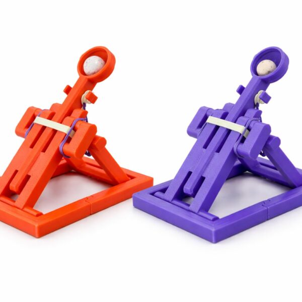 Mini Desktop Catapult Toy, 3D Printed Slingshot Launcher for Adults, Tabletop Game, Office Stress Reliever, Red and Purple