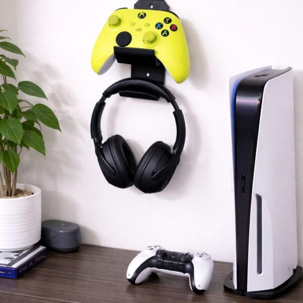 Budget Box Wall Mount Controller and Headset Holder, Black,| Installation with 3M adhesive |Space-Saving Gaming Storage Organizer, 16cm Height