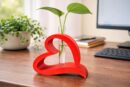 Budget Box Heart Shaped Test Tube Planter with Glass Vase, Red, Hydroponic Desk Plant Holder, 15cm x 12cm x 4cm, Contemporary Modern Style