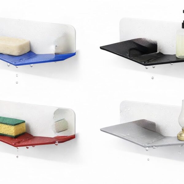 Wall Mounted Soap Dish Holder with Quick Drain Design, Dual-Tone Modern Style, 3M Adhesive, for Bathroom and Kitchen 4PIECE